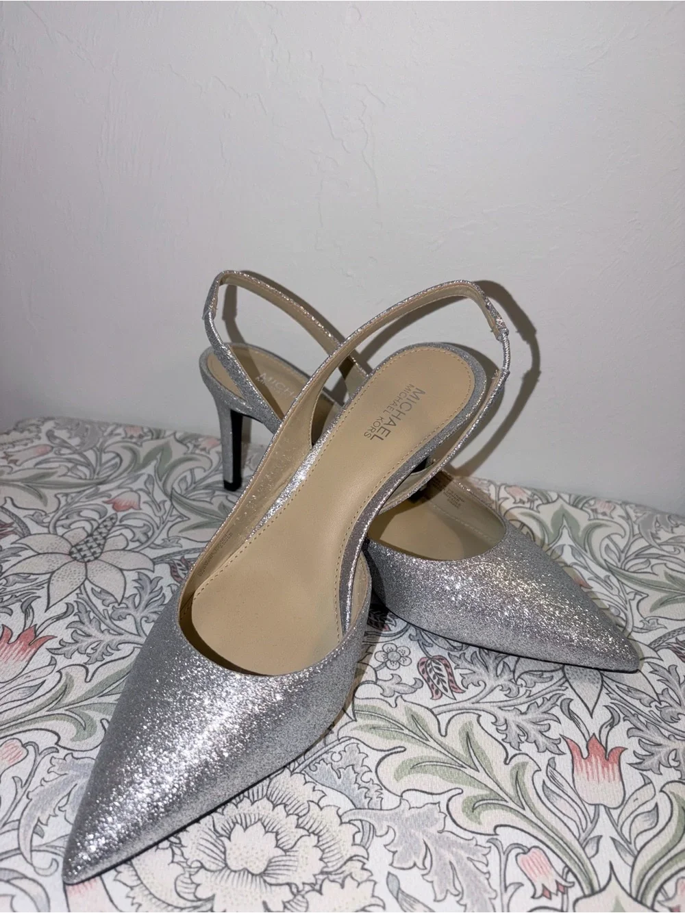 Michael Kors Alina Sling-back Pumps heels shoes formal silver 8.5 or 9 NWOT